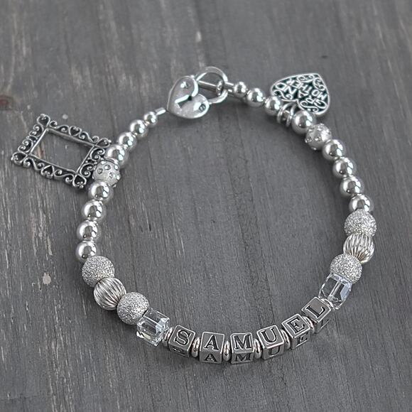 Sterling Silver Grandmother SAMUEL Name Bracelet Photo Frame Charm Toggle 925 - Picture 1 of 9